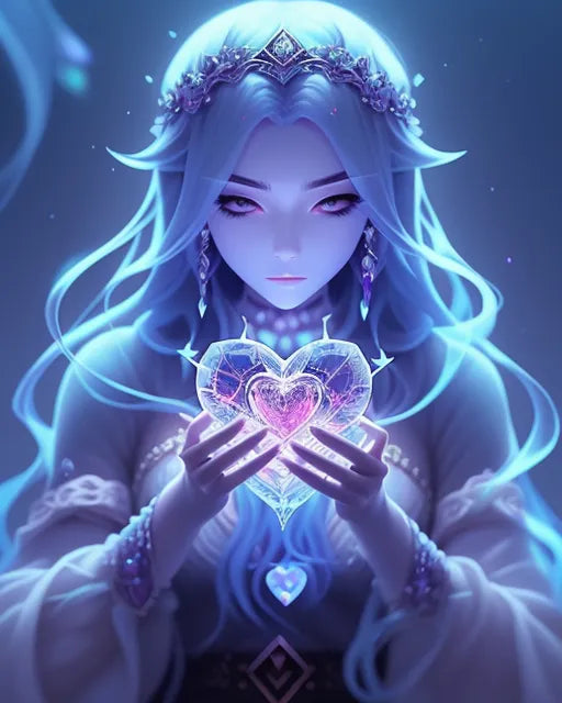 A lovely young maiden holding a heart of crystal